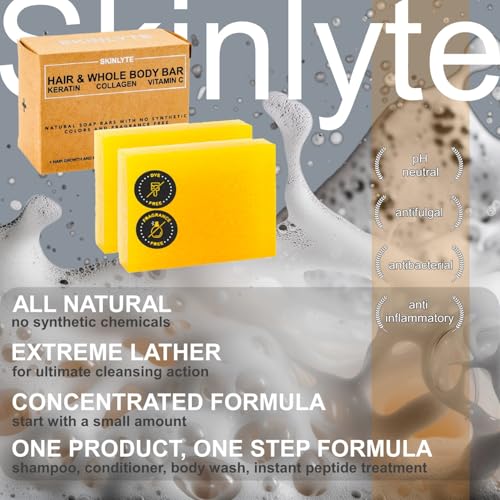 Natural Hair & Whole Body Bar Soap - Hair & Skin Repair - Keratin & Collagen Peptides | Hair: Promotes Growth, Repair, Strength, Volume | Skin: Anti-Aging, Firm, Elasticity w/Organic Sulfur