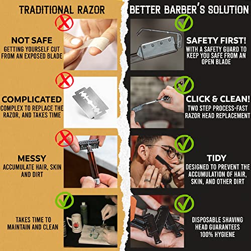 Patented Straight Edge Razors for Men, Close Shaving Razor for Beard with 10+1 Disposable Blade Heads, Easy to Use and Replace Single Edge Razor Blades, Professional and Home Use (Black)