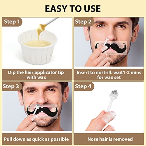Nose Wax Kit Men Women, Bouvetan Nose Hair Waxing Kit with 100g Nose Hair Wax Beads (15-20 USES), 20 Applicator, 15 Mustache Protector, 10 Paper Cups, 1 Measuring Cup - Easy and Quick, Instant