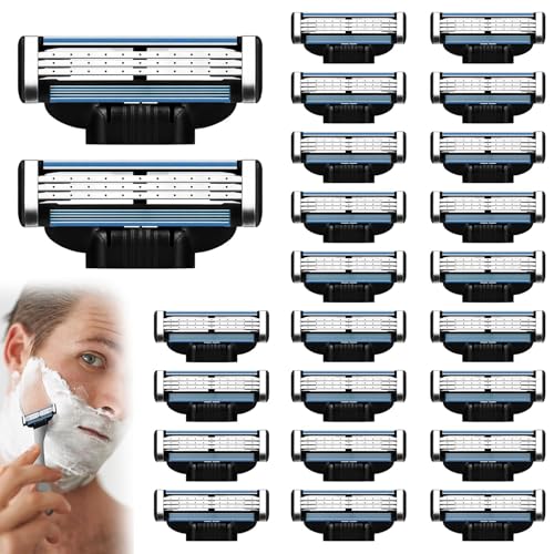 Razor Blade Refills for Men - 24PCS Compatible With Mach3 Razors, Triple-layer Manual Compatible with Mach 3 Razor Blades Refills Pack, Precision Shaving Blades With Dual Lubrication