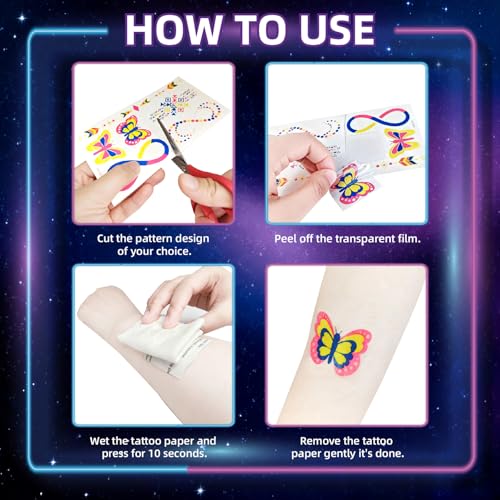 172 Pcs Temporary Tattoos - 100Pcs UV Neon Balloons for Adults Teens - Ideal for Neon Glow Party Decorations