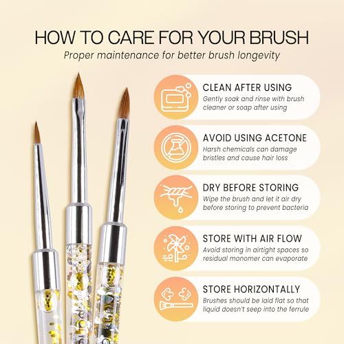 PANA 3D Kolinsky Nail Art Brush - Gold Glitter Handle, Size 4 - Acrylic Nail Art Sculpture Brush for Manicures Pedicure Salon Professional or Beginner