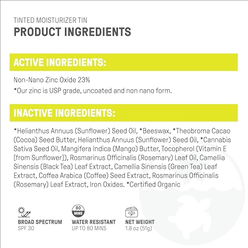 Raw Element Ultra-Moisturizing Tinted Face Cream, Non Toxic Mineral Face Sunscreen, Daily Tinted Moisturizer, Non-Nano Zinc Oxide, Reef Friendly, All Ages, SPF 30, 1.8 oz, Island, Pack of 1