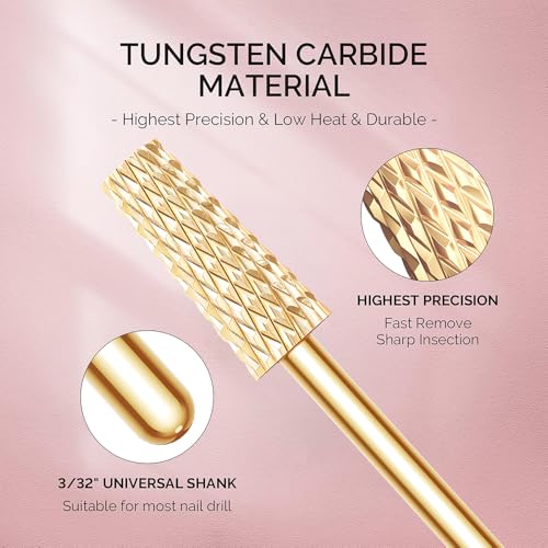 GLIX 13-Piece Professional Nail Drill Bits Set, Gold Tungsten Carbide E File Bits for Acrylic Nails & Gel Polish Removal, Ambidextrous Left/Right Hand Kit with 2XC Typhoon & Safety Cuticle Clean Bits