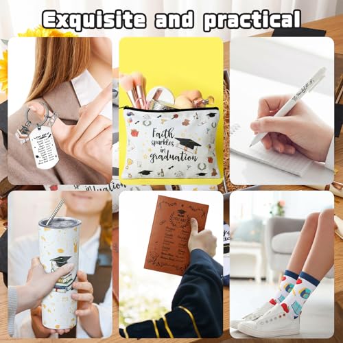 Patelai 6 Pcs 2026 Christian Graduation Gifts Set Congrats Grad Gift Basket for College High School with Tumbler Keychain Makeup Bag Notebook Pen Sock Graduation Present for Graduates Her Him Daughter