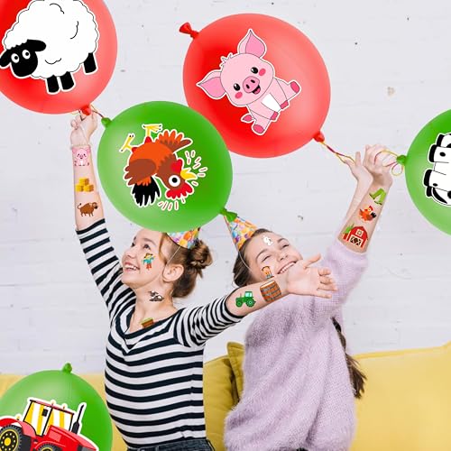 72 PCS Farm Party Favors ? 48 Pre-Cut Temporary Tattoos & 24 Farm Punch Balloons Themed Birthday Party Decorations Supplies Favors Gifts, Goodie Bag Fillers, Classroom Rewards for Boys and Girls