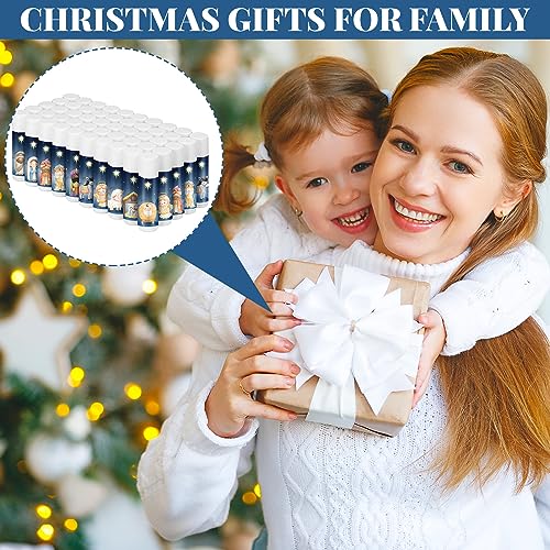 50 Pcs Christmas Nativity Lip Balm Gifts Bulk Christmas Beauty Stocking Stuffers Gift Basket Stuffers Christian Religious Holiday Party Mini Gifts for Clients Salon Xmas Treat Goodie for Women Men