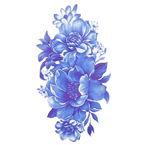 Blue Tattoos Fake Flower Arm Temporary Tattoo Body Sticker for Women 5 Sheets
