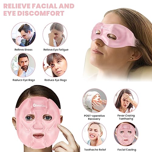 Ice Face Eye Mask for Dark Circles and Puffiness Cold Warm Compress, Gel Cold Cooling Face Mask Package for Women and Men, Migraines, Headache, Stress and Relaxation, Pink