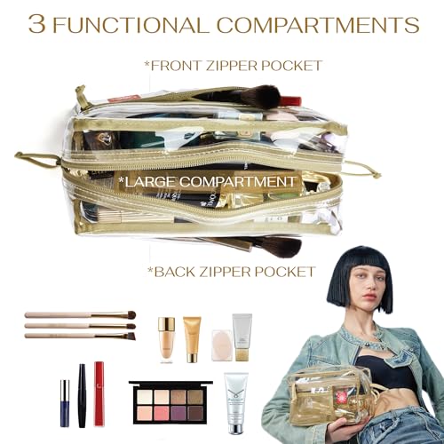 Rough Enough Clear Toiletry Bag for Traveling Women Travel Size Toiletries Makeup Cosmetic Organizer Large Stiff