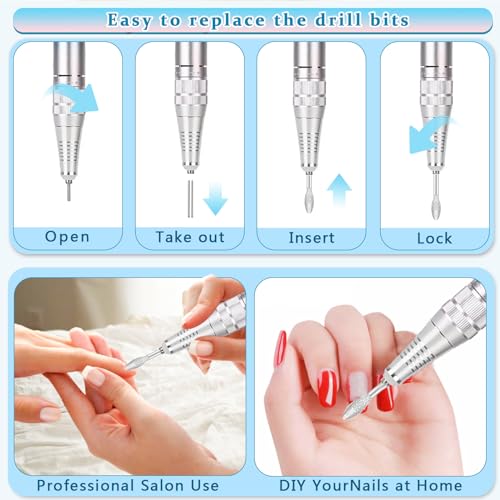 New 2024 Nail Drill Kit - Professional Electric Nail File Machine, 35000 RPM Cordless Rechargeable Nail File with Multiple Drill Bits for Acrylic Nails£¬Salon and Home Use (Gradient Blue)