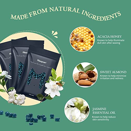 Maxpearl Hard Wax Beads Pack of 6 - Brazilian, Bikini Waxing, Face, Eyebrows, Underarms, Arms, Chest, Back, Legs, Jasmine & Lavender Formula, 21oz
