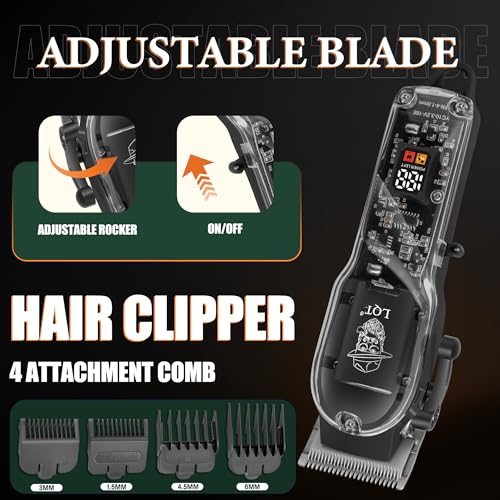 Hair Clippers for Men, 5-in-1 Professional Cordless Transparent Plastic Clipper Set Beard Trimmer Body Trimmers Electric Razor Nose and Ear Hair Trimmer with Bag, Men's Birthday Easter Gifts