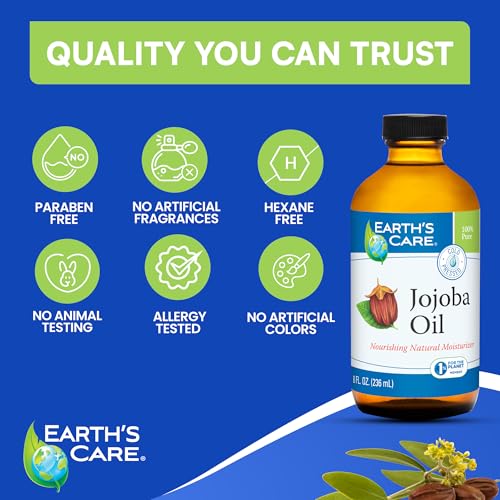 Earth¡¯s Care Jojoba Oil - 100% Pure Jojoba Oil for Hair, Skin and Nails - Cold Pressed - Nourishing Natural Moisturizer - 8 FL OZ