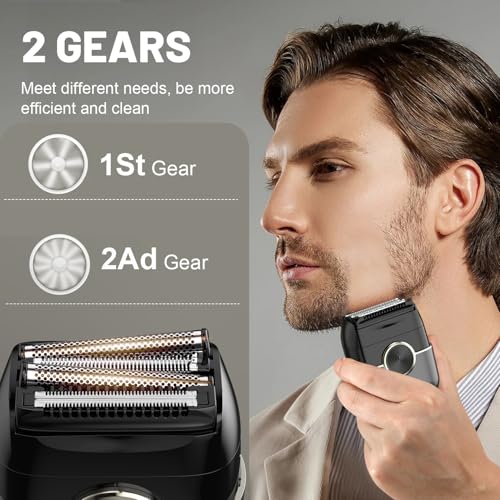Rechargeable Electric Razor for Men: Mini Foil Shavers for Men with 4 Floating Blades - Dual-Speed & LED Display, 120Min Runtime, IPX7 Waterproof Face Shaver, USB-C