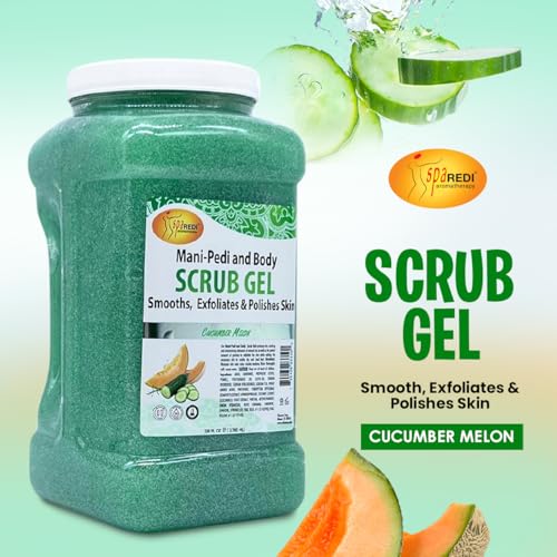 SPA REDI ? Exfoliating Scrub Pumice Gel, Cucumber Melon, 128 Oz - Manicure, Pedicure and Body Exfoliator Infused with Hyaluronic Acid, Amino Acids, Panthenol and Comfrey Extract