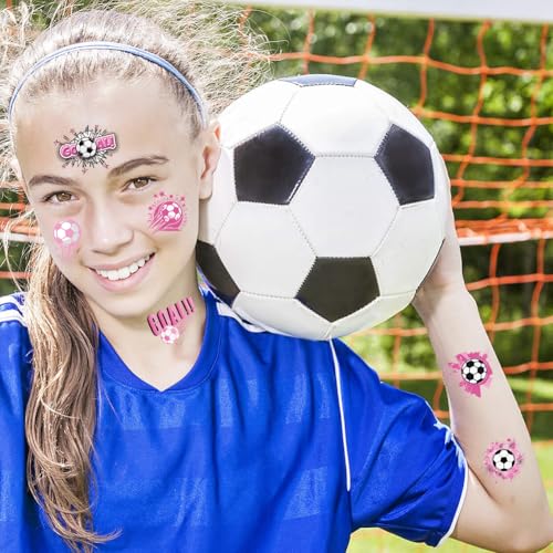 Football Temporary Tattoos,10 Sheets Pink Football Temporary Transfer Soccer Tattoos Stickers for World Cup Soccer Party Gift Birthday Party Bag Fillers Boys Girls Kids