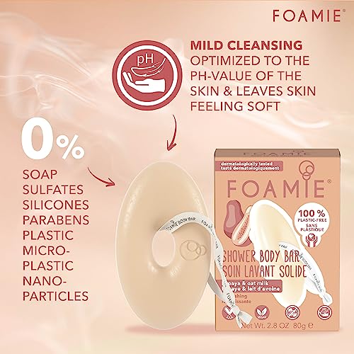 Foamie 2-in-1 Natural Body Bar Soap-Free, Body Wash Women & Men for Smooth Skin, Oatmeal Vegan Body Wash Refreshing, Body Wash for Dry Skin with Papaya & Oat Milk, Sulfate Free Body Wash