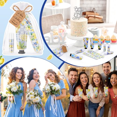 Leelosp 50 Sets Capri Lemon Hand Cream and Lip Balm Nail File Gift Bulk Summer Lemon Party Favors Wedding Favor for Guest Travel Size Hand Lotion Lip Balm Gifts Set Bridal Baby Shower Birthday