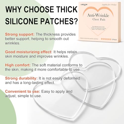 Chest Wrinkle Pads - 5-Pack Reusable Ant-Wrinkle Silicone Patches for Skin Firming,Silicone Patches Smoothing & Hydration & Skin Tightening Overnight Chest Pads (Lasts Up to 5 Months) s2