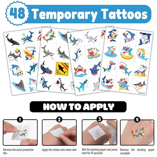 72 PCS Shark Party Favors ? 48 Pre-Cut Temporary Tattoos & 24 Shark Punch Balloons Themed Birthday Party Decorations Supplies Favors Gifts Goodie Bag Fillers Classroom Rewards for Boys Girls