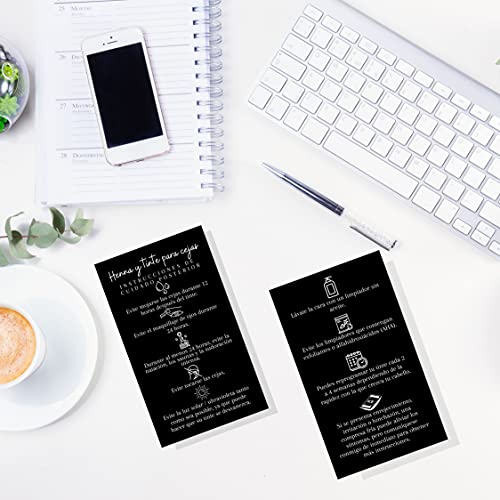 SPANISH Brow Tint & Henna Aftercare Card | Henna y Tinte Para Cejas | 50 Pack | Size 2x3.5¡± inches Business Card | Starter Lift Kit with Tint at home diy supplies | Black with White Design