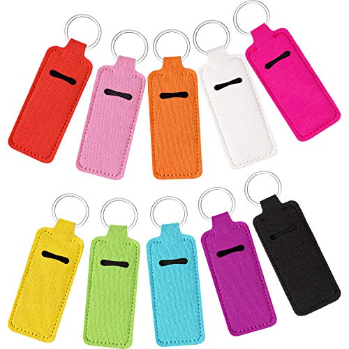 Boao 10 Pieces Lipstick Holder Keychain with Clip Colorful Lip Balm Holder Keychain for Women Pocket Bag Accessories(Silver Ring)