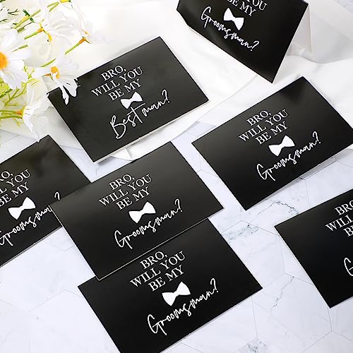 Amylove 7 Sets Groomsmen Gifts Set Wedding Proposal Gift 16 oz Beer Glass Cup Toiletry Bag and Bottle Opener Cap for Best Man PU Leather Cosmetic Bags with Zipper Greeting Card for Wedding(Black)