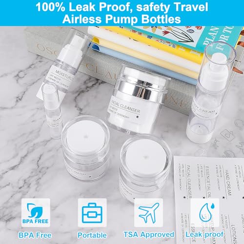 30 Pack TSA Approved Skincare Empty Travel Bottles, 1.7/1/0.7/0.34oz Refillable Travel Size Containers, Leak-Proof Toiletry Bottles for Skincare and Creams, Lotion, Eye Cream, Liquid, Foundation