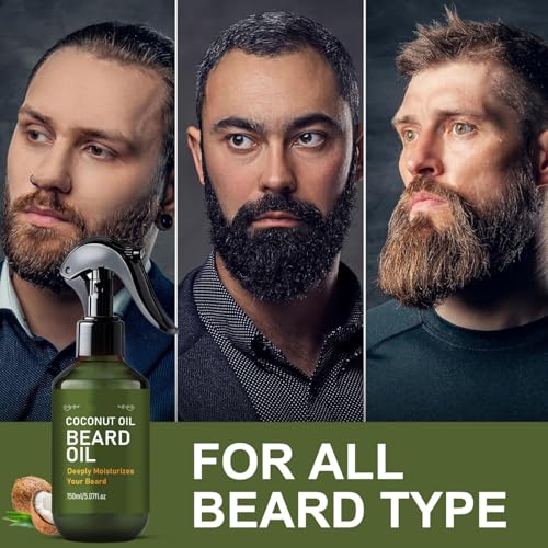 Coconut Oil Beard Spray for Men, 150ml Lightweight Beard Growth Oil with Vanilla Orchid - Fast-Absorbing Leave-In Conditioner to Soften, Moisturize & Tame Facial Hair, Beard Detangler Travel Size