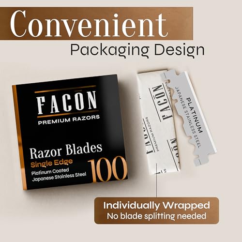 100 Fac?n Single Edge Razor Blades for Barber Straight Razor, Straight Razor Blades for Shaving, Platinum Japanese Stainless Steel for Smooth & Precise Shave, Premium Replacement Barber Razor Blade