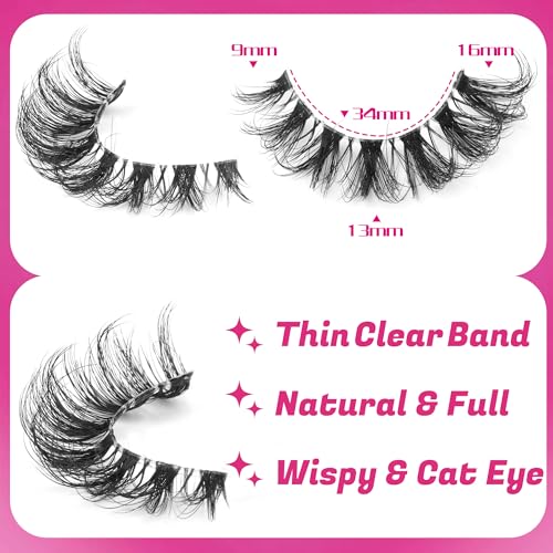 False Lashes Natural Look Fake Eyelashes Wispy Cat Eye Lashes Clear Band False Eyelashes 16MM Faux Mink Lashes Pack 7 Pairs by Ruairie
