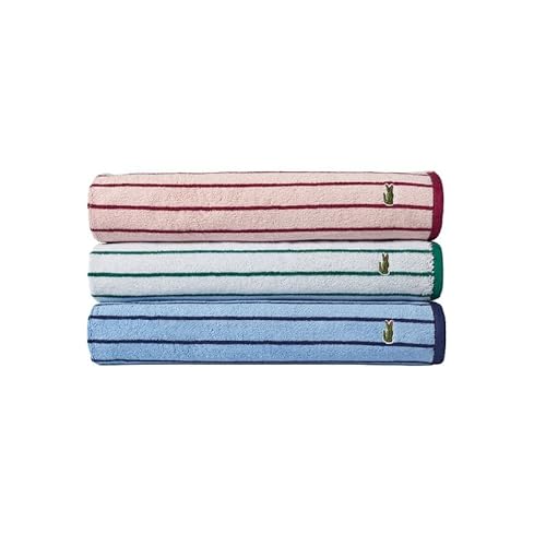 Lacoste Centre Mark Towel ? 100% Soft Cotton Jacquard Stripe Design, Lightweight, Absorbent & Durable, Quick Drying, Blue, 13"x13" Wash Cloth