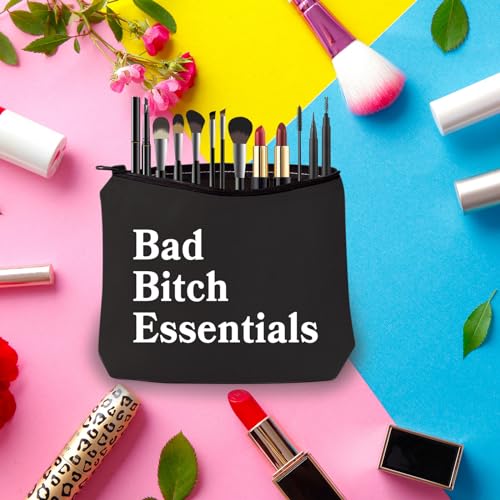 PWHAOO Funny Sarcastic Cosmetic Bag Bad Bi*ch Essentials Cosmetic Bag Boss Lady Gift Best Friend Gift (Bad Bi*ch Essentials B)