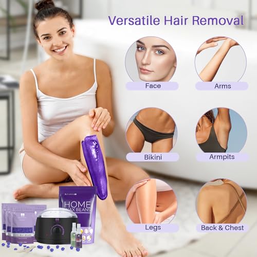 BLITZWAX Wax Warmer Hair Removal Waxing Kit with 1lb Lavender Wax Beads for Sensitive Skin/Body/Face/Bikini/Leg/Brazilian, 29 Items Wax Kit and Hard Wax Beans Refill Ideal for Women Men at Home Salon