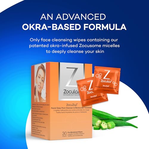 Zocular ZocuZap Face Wipes ? Moisturizing Face Cleansing Wipes for Makeup Removal & Gentle Exfoliation with Natural Okra Complex ? 15 Count