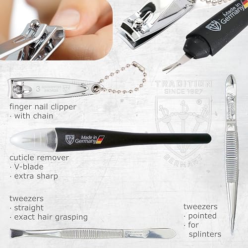 3 Swords Germany - Brand Quality 7-Piece Manicure kit with Rainbow Nail Buffer and Many More Tools in Black Artificial Leather case