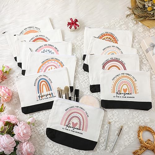 Sieral 30 Pcs Rainbow Canvas Makeup Bags Bulk Employee Appreciation Gifts Inspirational Womens History Month Cosmetic Bags Thank You Gift for Nurse Teacher Coworker Office Must Haves(Cute)