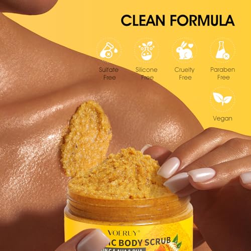 Turmeric Body Scrub, 10% AHA/BHA & Vitamin C Exfoliating Body Scrub, Body Exfoliator for Body Hand Foot Bikini Area, Smooth & Moisturized Skin for Women and Men - 11.3oz