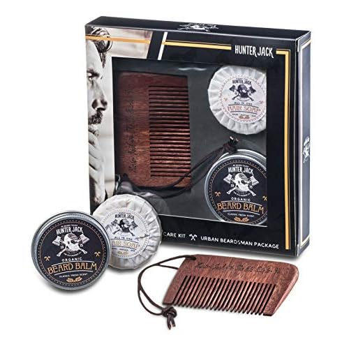 Hunter Jack Beard Kit for Men - Sandalwood Beard Comb, Beard Soap, and Beard Balm - Fine Tooth Mustache Comb - Mens Beard Kit for Care and Grooming in Premium Gift Box