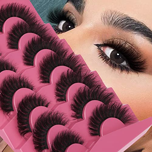 False Eyelashes Thick 8D Volume Wispy Faux Mink Lashes Cat-Eye 16 mm Dramatic Mink Lashes 7 Pairs Pack Eyelashes Multipack by FANXITON