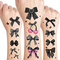 JarThenaAMCS 304Pcs Bow Temporary Tattoo Sticker Black Bowknot Cherry Fake Tattoo Coquette Bachelorette Birthday Party Favor for Body Art Decor Game Gift, 8 Sheets