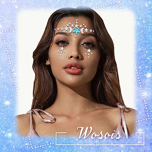 3 Pieces Star Face Stickers Crystdl Face Jewels Rhinestone Silver Rave Party Accessories for Women and Girls (B)