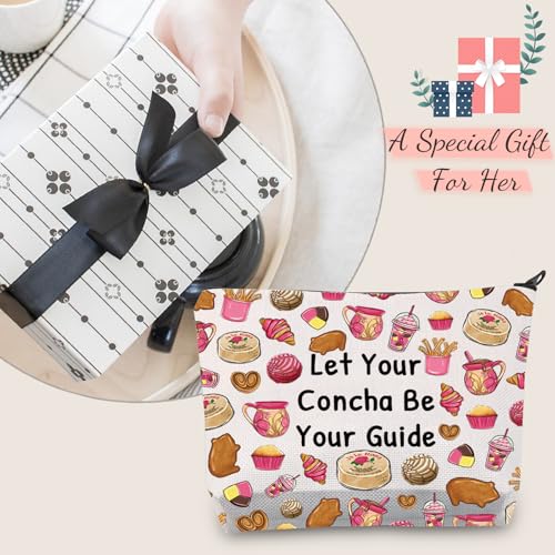 JXGZSO Funny Bread Gift Mexican food Cosmetic Bag Let Your Conchas Be Your Guide Pastries Travel Makeup Bag (Conchas Bag)