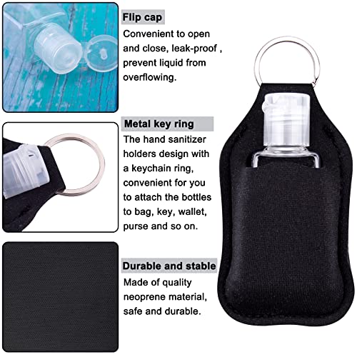 Duufin 60 Pieces Hand Sanitizer Holder Empty Travel Size Bottles Set Including 30 Pieces Clear Refillable Bottles and 30 Pieces Black Hand Sanitizer Holders for Keychain Backpack and Purse