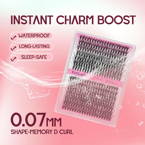 Lash Clusters Kit 280 pcs 9-16mm Volume Hybrid Eyelash Clusters 40D+50D D Curl Individual Lashes DIY Lash Extension Kit Thin Band Cluster Lashes Lash Bond and Seal Tweezers remover