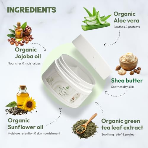 Hydrating Face + Body moisturizing cream| Made in USA| Vegan, Organic Aloe, Shea, natural ingredients, Hypoallergenic, Fragrance Free, Sensitive Skin, Cruelty free, For whole family