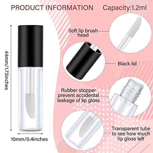 Patelai 100 Pieces Clear Mini Lip Gloss Tube Refillable Empty Lip Balm Gloss Containers Bottles Transparent Mini Lipstick Containers for Women DIY Makeup(Black,1.2ml)
