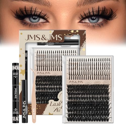 JMS&JMS Lash Clusters Kit 100D with Lash Spikes Eyelash Clusters with DIY Spikes 13-21MM Spiky Volume Cluster Eyelash Extensions Wispy Individual Lash Extensions Kit at Home (100D, 12-18mix Kit)