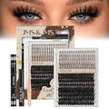 JMS&JMS Lash Clusters Kit 100D with Lash Spikes Eyelash Clusters with DIY Spikes 13-21MM Spiky Volume Cluster Eyelash Extensions Wispy Individual Lash Extensions Kit at Home (100D, 12-18mix Kit)